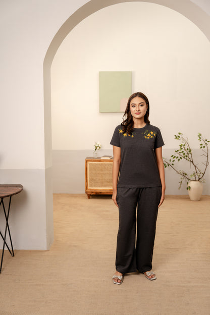 Embroidered Terry Coord-Charcoal