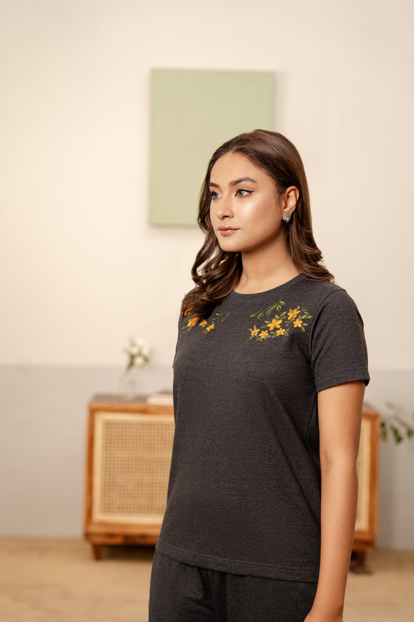 Embroidered Terry Coord-Charcoal