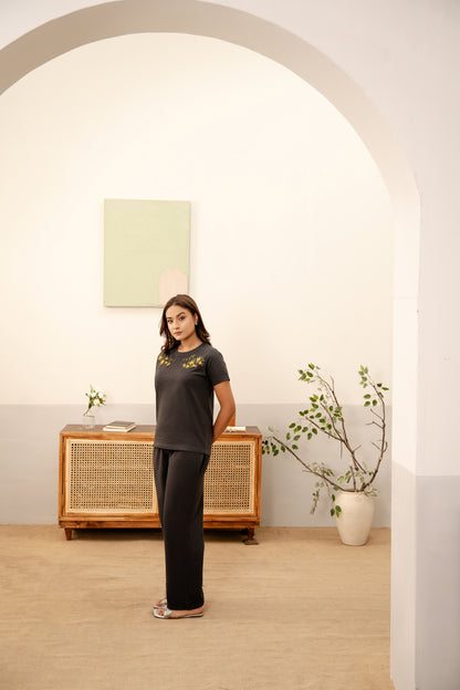 Embroidered Terry Coord-Charcoal